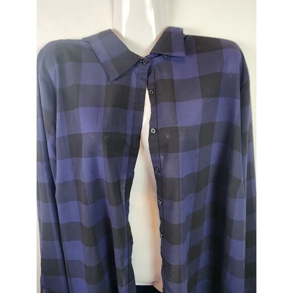 BB Dakota Keenan Navy Blue Plaid Shirt Dress Long Cuffed Button Sleeves Size 18 - Picture 3 of 13